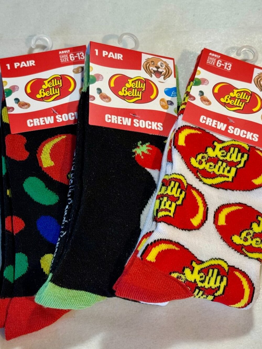 3 Pairs Jelly Belly Novelty Crew Socks Size 6-12/13 OSFM
